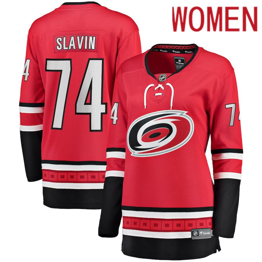 Women Carolina Hurricanes #74 Jaccob Slavin Fanatics Branded Red Home Breakaway Player NHL Jersey